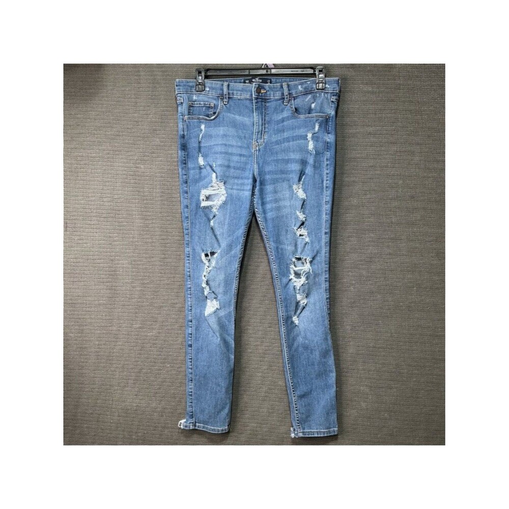 Hollister High-Rise Super Skinny Distressed Jeans Sz 15 32/30 Blue Stretch